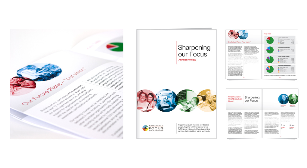 Annual review publications were designed for Focus Birmingham as well as event materials promoting . 