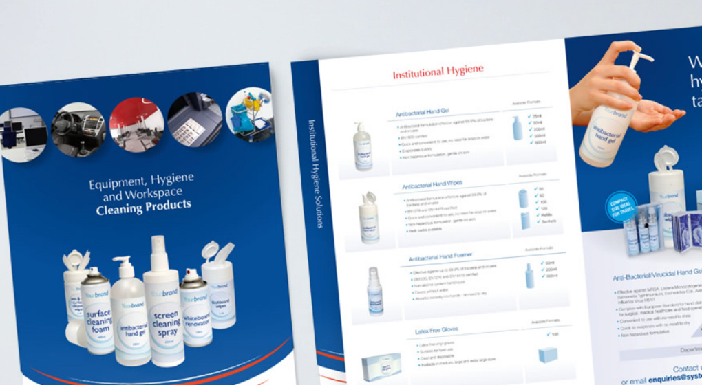Designing a suite of product brochures for Systemcare. Alongside this, shaping their visual branding approach across other communications including product labels and product photography.